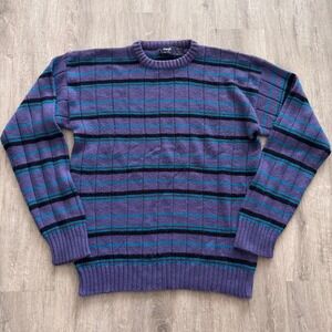 Vintage 80's Wrangler Striped Knit Sweater Mens Medium Purple Crewneck Pullover